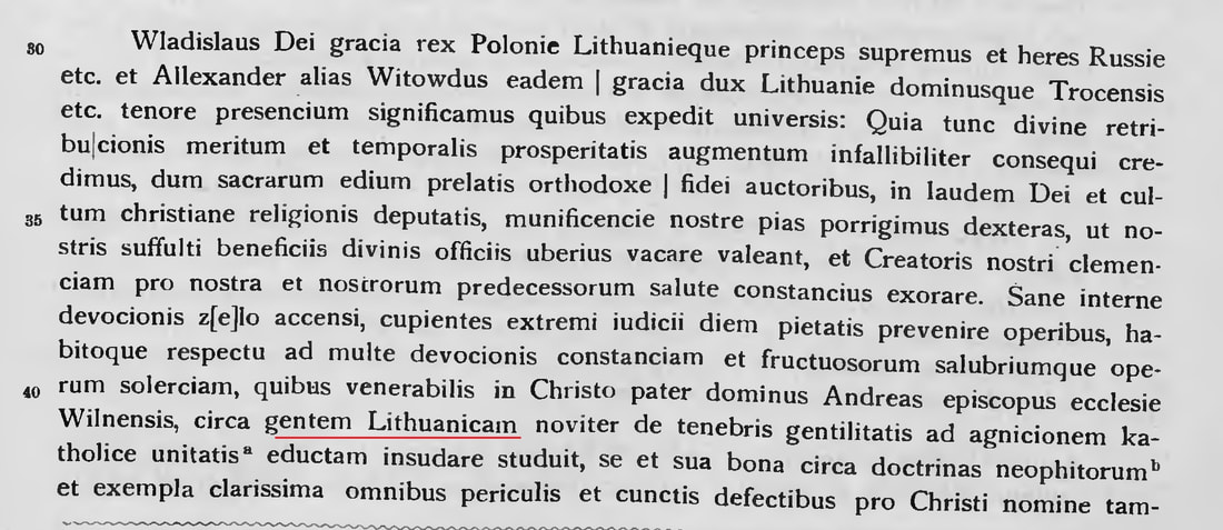 Король Владислав Ягайло и князь Витовт Епископу Андрею Виленскому .  Codex ecclesiae Vilnensis