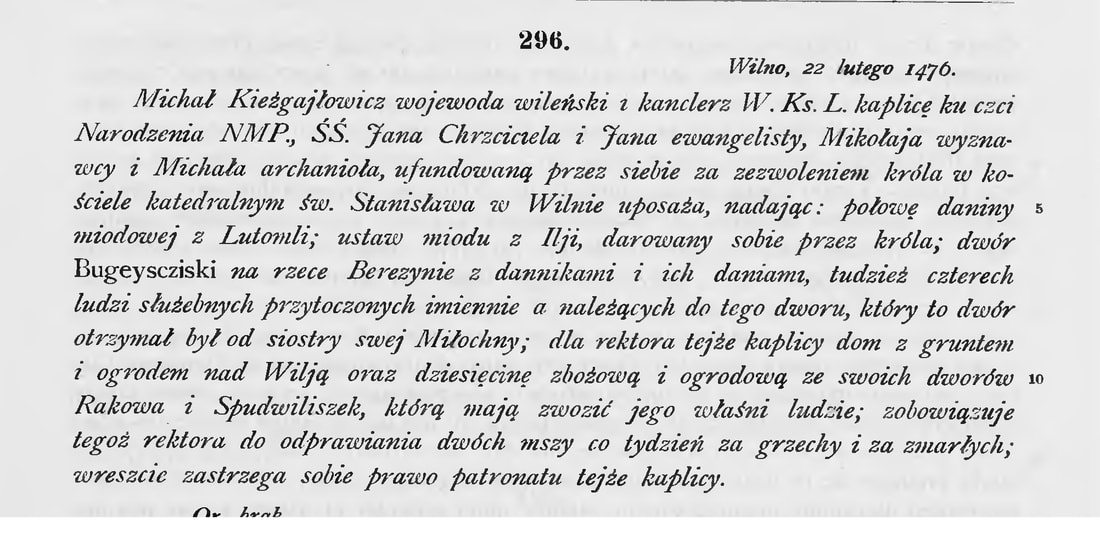 1476 г. Михал Кязгайлович. люди из Бугейтишков над Березиной. Codex ecclesiae Vilnensis