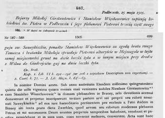 парафия Пабярже 1505 год. Продажа грунта майшягальскому алтаристу. Codex Ecclesiae Vilnensis