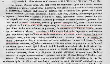 эдикт Ягайлы 22 февраля 1387 года о крещении Литвы. Codex ecclesiae Vilnensis