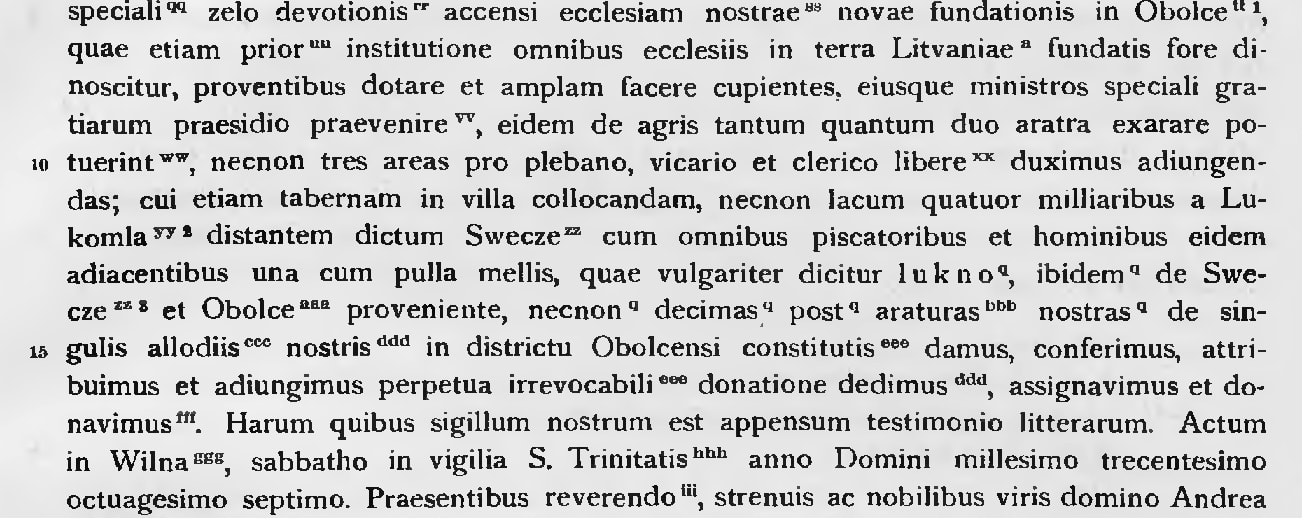 1387 год. Обольцы. Codex Ecclesiae Vilnensis